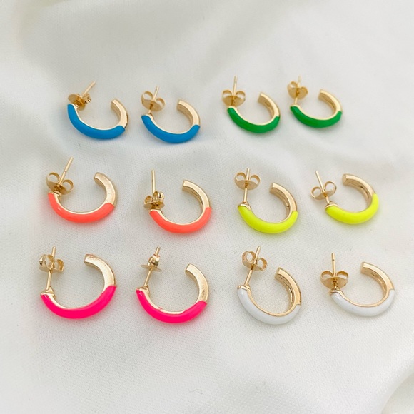 Neon Enamel Hoop Earrings - Picture 1 of 8